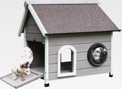 Produktbild von Katzenhaus Outdoor für Wetterfestes Katzenhaus, Holz für draußen, kleines Haustierhaus mit einzigartiger Form, Kuppelfenster, Fluchttür und abnehmbarem Dachboden, grau