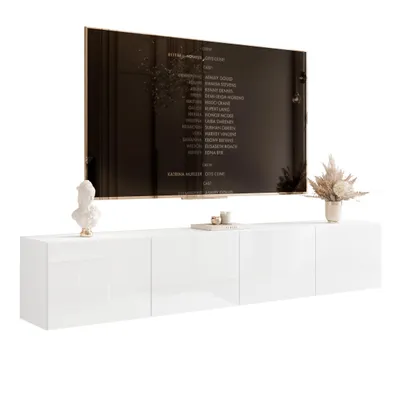Produktbild von Idohome TV-Lowboard Angel 200 cm Weiß Hochglanz – Fernsehschrank, Wohnzimmer, TV-Schrank, Medienmöbel, Hängeschrank mit LED-Beleuchtung, Push-to-Open