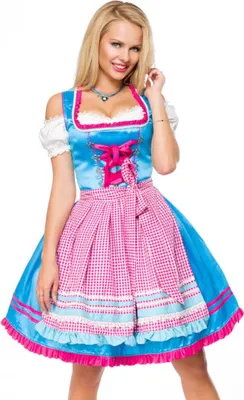 Produktbild von Dirndline Damen Dirndl mit Karoschürze Partykleid Fasching   Karneval, Größe:3XL, Farbe:blau/pink