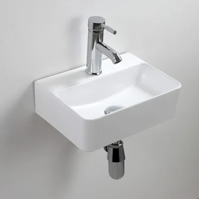 Keramik-Waschtisch rechteckig, 365x250x105 mm, Wandmontage, weiß