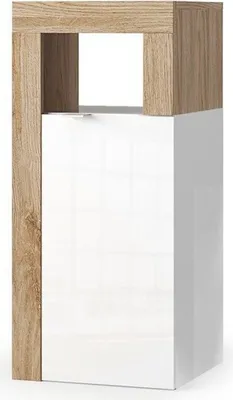 Image de Meuble de salle de bains BURA – 1 porte – Blanc brillant laqué et chêne clair – Design moderne