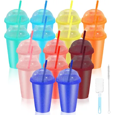 Productafbeelding van 16 stuks kleurrijke drinkbekers met deksel, 475 ml