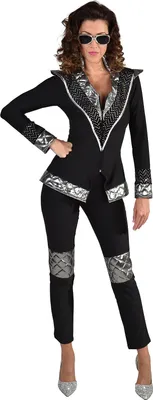 Produktbild von M220193-XXL schwarz-silber Damen Disco Anzug Dancing Queen Kostüm Rock-Space Gr.XXL=52