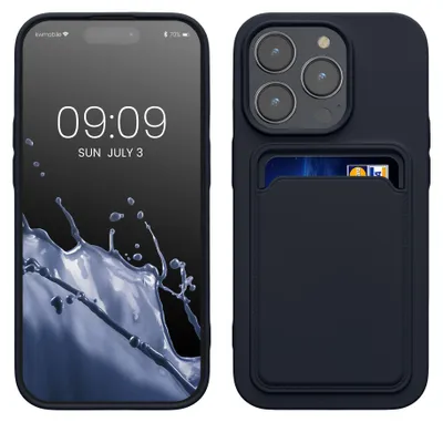 Produktbild von kwmobile Handyhülle für Apple iPhone 14 Pro Hülle mit Kartenfach - TPU Case - Kabelloses Laden - Schutzhülle Cover in Dunkelblau