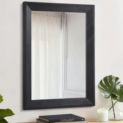Produktbild von Wandspiegel rechteckig Holzrahmen schwarz 70 x 50 cm dekorativ