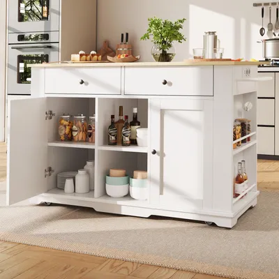 Produktbild von Kücheninsel Küchenwagen Servierwagen Buffetschrank Steckdosenleiste Holzmaserung 151.5 cm Weiß