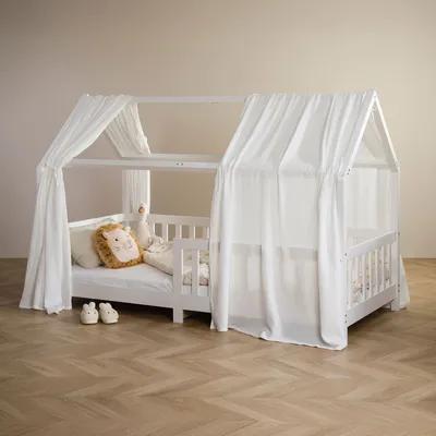 Produktbild von Hausbett-Himmel NENA im 2er Set in weiß - Betthimmel aus 100% Baumwolle, Baldachin Musselin, Bettvorhang für Hausbetten, Kinderbett Deko für Mädchen & Jungen