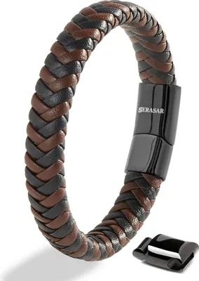 Produktbild von SERASAR | SERASAR Premium Echtlederarmband fr Mnner [Steady] in Schwarz & Braun | Verschiedene Lngen | Magnetverschluss aus Edelstahl | Inklusive Schmuckschachtel | Tolles Geschenk fr Mnner Premium-Lederarmband für Herre ["Steady"] mit Braun Leather | Farbe: Braun | Länge: 23cm