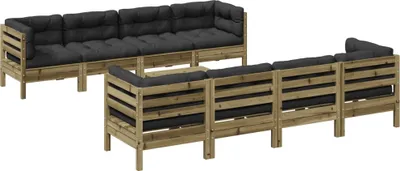 Image de vidaXL Ensemble de 9 canapés de jardin avec coussins en pin imprégné
