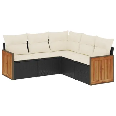 Produktbild von vidaXL 5-tlg. Garten-Sofagarnitur mit Kissen Schwarz Poly Rattan