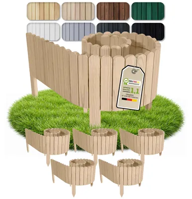 Produktbild von Floranica Beeteinfassung Rasenkante 10 m (5 Stück à 2 m), Höhe 10 cm, Unbehandelt, Steckzaun Beetumrandung Holzzaun