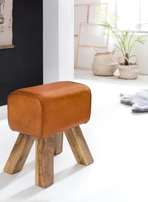 Produktbild von WOHNLING Design Turnbock Sitzhocker Braun 40 x 30 x 47 cm Turnhocker Hocker Lederhocker Springbock Beistellhocker Echtleder Fußhocker