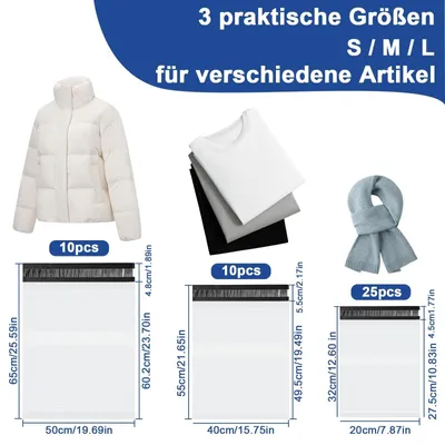 Immagine prodotto di Sacchetti per spedizioni, confezione da 45 pezzi - Opachi - Idrorepellenti - Resistenti allo strappo - Taglie S/M/L - Ideali per abbigliamento/pacchi - Sacchetto per spedizioni