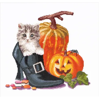 Image de Thea Gouverneur Kit de broderie au point de croix "Haloween-Kätzchen Aida", modèle à compter, 31x30cm