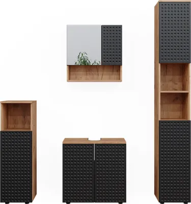 Produktbild von Badmöbel-Set Vicco Irma Anthrazit gepunktet 4 Teile, mit Hochschrank, Model 47209