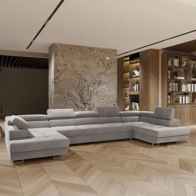 Produktbild von Masseno Ecksofa ISOLANO mit Schlaffunktion U-Form, Sofa mit Bettkasten, Wohnzimmersofa, Couch, Soffa, Bettsofa, Couchgarnitur- Hellgrau, MONOLITH 84