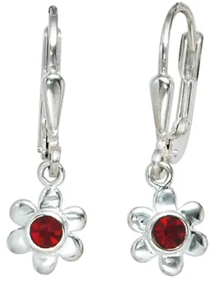 Produktbild von Ohrringe Ohrhänger Boutons Blume Blumen 925 Silber Glassteine rot
