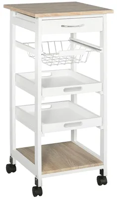 Immagine prodotto di Carrello da Cucina 37x37x82 cm 3 Ripiani 1 Cesta in Legno Bianco