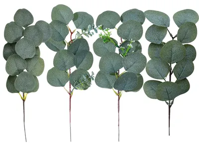 Produktbild von Dekorative Eukalyptusblattgirlande (4-teilig), künstliche grüne Eukalyptusblätter, dekorativer Eukalyptusblattkranz für Hochzeiten und als Heimdekoration.