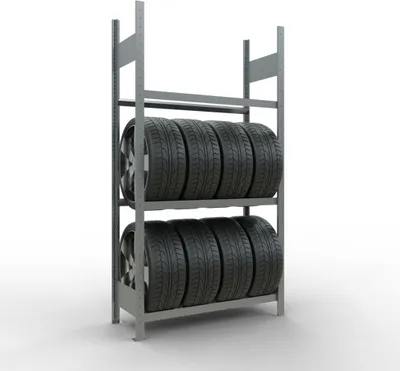 Produktbild von Schulte Reifenregal mit reifenschonenden Traversen | Grundregal | HxBxT 200x105x40cm | 3 Ebenen | Fachlast 150kg | Verzinkt