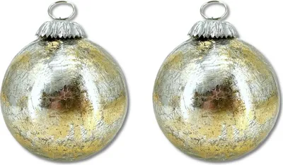 Produktbild von Glas Weihnachtskugel gold - B - 2 Stück 8,5 x 10cm Deko-Kugel Christbaumschmuck glänzend