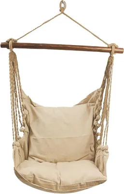 Imagen del producto de Silla colgante, sillón colgante, asiento colgante con 2 fundas de cojín: tamaño L (capacidad de hasta 120 kg), colores: beige
