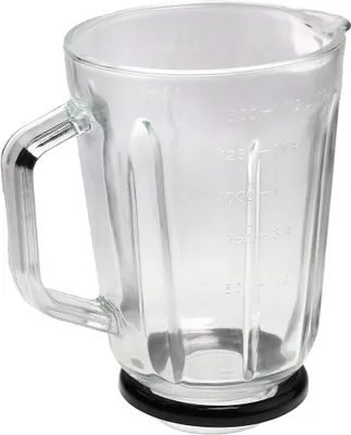 A clear studio shot of a blender jar.