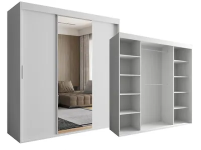 Produktbild von Spiegelschrank 180cm 3-Türiger Weiß Kleiderschrank Mit Spiegel OTARIO