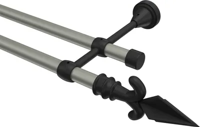 Produktbild von Interdeco Gardinenstange / Vorhangstange Chrom matt / Schwarz, Typ Primus Matteo (Pfeil), 16 mm Ø 2-läufig, 360 cm