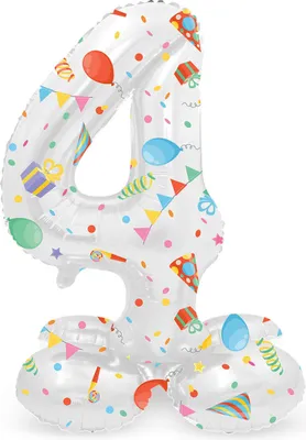 Image de Ballon en plastique debout joyeuse fête numéro 4 -72 cm