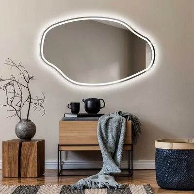 Obrázok produktu pre Moderne Ozdobne Nepravidelné zrkadla na stenu s podsvietenim LED 154x94 cm | Farba LED: Biela studená 7000K | OBK223