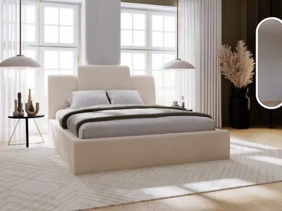 Obrázok produktu pre GrainGold Čalúnená posteľ Midas 140x200 cm - Posteľ 140x200 Čalúnená posteľ s posteľnou skriňou a lamelovým roštom - béžová (Spark 25)