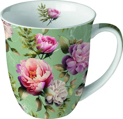 Immagine prodotto di Tazza - 0,4 L - Composizione Peonie verde - Fiori rosa