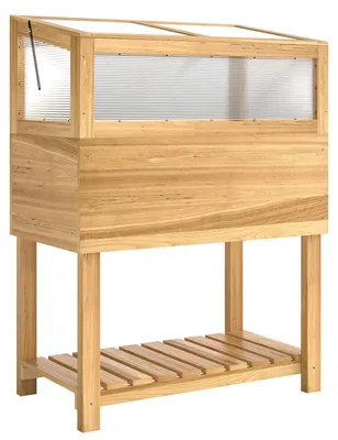 Produktbild von Hochbeet mit Frühbeetaufsatz aus Holz erhöhter Pflanzkasten mit aufklappbar Abdeckung Regal Vliesstoff Ergonomisch