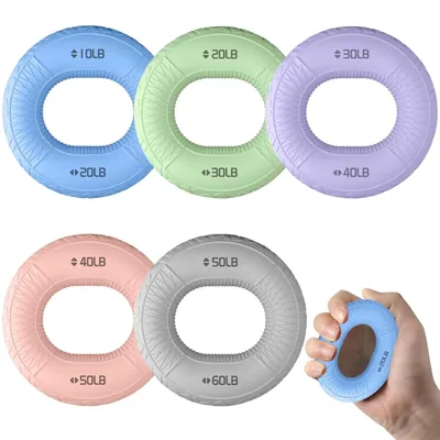 Productafbeelding van Vingertrainer 5 stuks - Handtrainer - Grip Trainer - Onderarmtrainer - Grijpkrachttrainer - Versterking van de hand met 5 weerstandsniveaus - Griptrainer