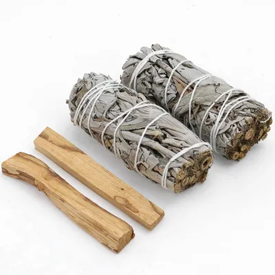 Räucherbündel 2x weißer Salbei + 2x Palo Santo, 10 cm