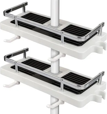 Productafbeelding van Unyqoos® Doucheplank, set van 2, verstelbaar zonder boren, geschikt voor douchestangen met een diameter van 2,1–2,5 cm, gemaakt van PP-kunststof, met afwateringsbodem, 2 haken, draagvermogen tot 5 kg