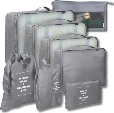 Image de Set de voyage de 8 organiseurs de valise imperméables à l'eau gris