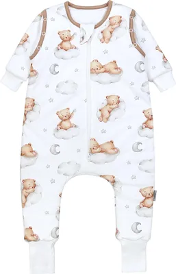 Produktbild von TupTam Baby Schlafsack mit Beinen und Ärmeln e Materialien, Winterschlafsack 2,5 TOG Unisex, Farbe: Bären auf Wolken / Weiß / Braun, Größe: 80-86