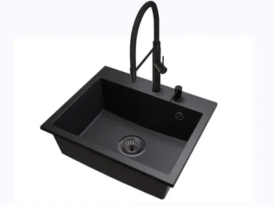Produktbild von Granit Küchenspüle EXCLUSIVE 55 1 Becken Set mit Armatur und Siphon Schwarz