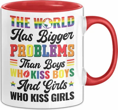 Produktbild von LGBTQ Tasse Geschenk Lesben Schuwle Geschenkidee Gay Pride The World Has Bigger Problems Kaffee-Becher (Rot)