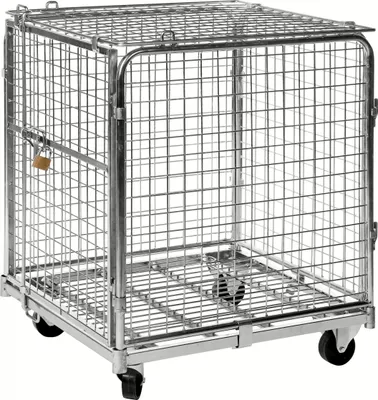 Produktbild von Kongamek Sicherheitscontainer 720x830x1000mm verzinkt mit Gitterboden, 4 Gitterwänden, Tür und Bremse