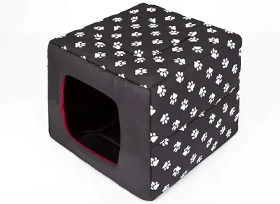 Produktbild von PillowPrim Hundehütte Hundebett 2in1 Hundehöhle Hundebett Hundehaus Tierbett schwarz mit Pfoten XL 53x53 cm
