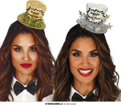 Produktbild von Silvester Mini Zylinder Haarreif Neujahrsparty Glitzer Accessoire Neujahrsfest Kopfschmuck Feierlich Glamour Jubel Glamourös Extravaganter
