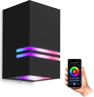 Produktbild von SSC-LUXon JOVO-S Wandleuchte schwarz GU10 IP44 mit Smart WiFi RGB LED Birnen (steuerung per App & Sprache) - Außenwandleuchte 1-flammig