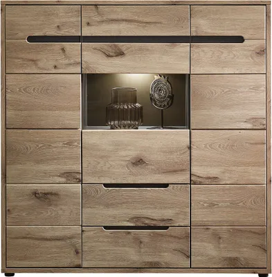 Produktbild von Highboard mit LED Beleuchtung BURNHAM-36 in Eiche Nb. mit graphit, B/H/T ca. 125/128/38 cm