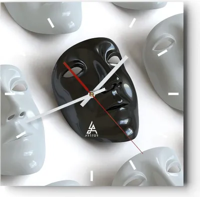 Produktbild von Wanduhr - Quadrat - Glasuhr - Venedig Maske Schauspieler Theater - 40x40cm - Schleichendes Uhrwerk - Lautlos - zum Aufhängen bereit - Dekoration Modern - Wanddekoration aus Glas - C3AC40x40-2208