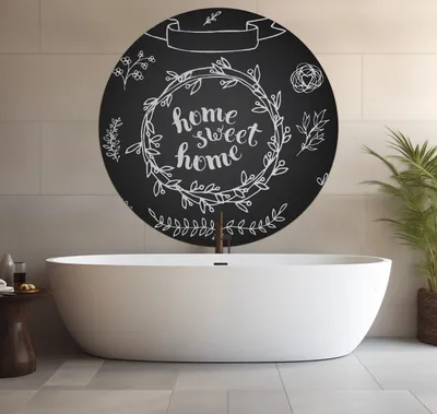 Produktbild von Wallario wasserfestes Poster selbstklebend 120 x 120 cm, Home sweet Home  Weiß auf Schwarz, Badezimmerposter Spritzschutz mit Hochglanzoberfläche in Glasoptik