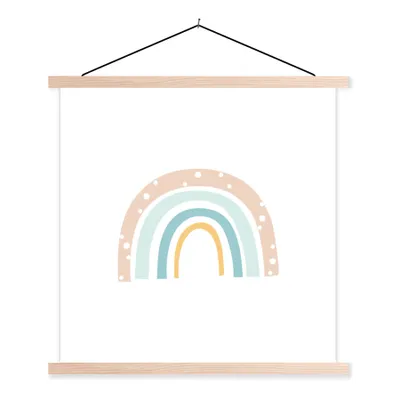 Produktbild von MuchoWow® Textilposter Regenbogen - Kinder - Pastell - Tupfen - Baby 60x60 cm mit holzfarbenen Rahmen - Wanddekoration