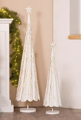 Image de Gilde Dekoobjekt, Tannenbaum, "Faso", Baummotiv, Sternmotiv, Metall, weiß, VE 1, H. 118 cm, D. 28 cm 69880 4063387698808